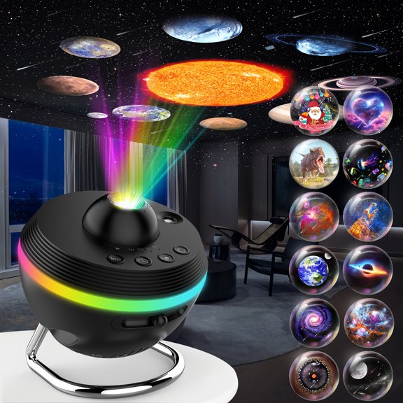 for Galaxy Projector with 13 HD Planets - Starry Night Light for Bedroom & Living Room, Timer, Meteor Shower & RGB Effects