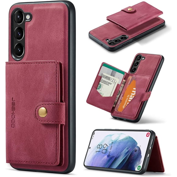 for Galaxy S23 5G Case PU Leather Wallet Case Detachable Magnetic Back Card Pockets Shockproof Protective Cover for Samsung Galaxy S23 5G 2023 (Red)