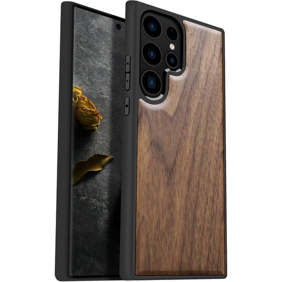 for Galaxy S23 Ultra Case Natural Walnut Black Soft TPU Case Compatible with Samsung S23 Ultra | Shockproof, Protective Cover, Unique, Classy, Design