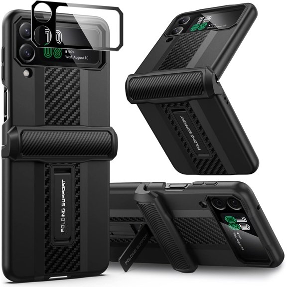 for Galaxy Z Flip 4 Case with Kickstand [Camera Protection] [Magnetic Hinge] Heavy Duty Protective Case for Samsung Galaxy Z Flip 4 5g - Black