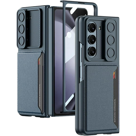 for Galaxy Z Fold 5 Case with Card Holder & Slide Camera Cover & Front Screen Protector - Slim Fit Phone Case for Samsung Z Fold 5 Case, Green