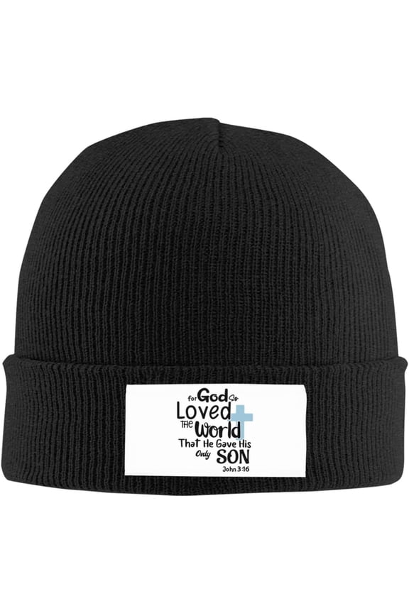 for God So Loved The World That He Gave His Only Son John 3:16 Beanie Hat Men Knit Skull Cap Women Winter Hat Black