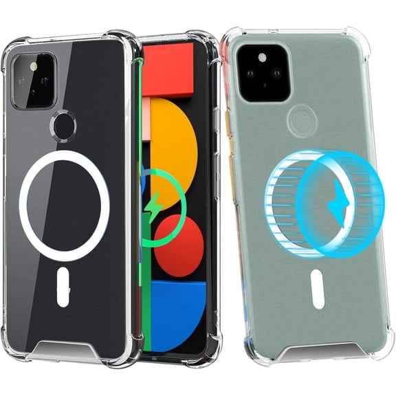 for Google Pixel 5 Case, Compatible with MagSafe, Military-Grade Protection, Non-Yellowing, Scratch-Resistant Back, Magnetic Phone Case, Clear