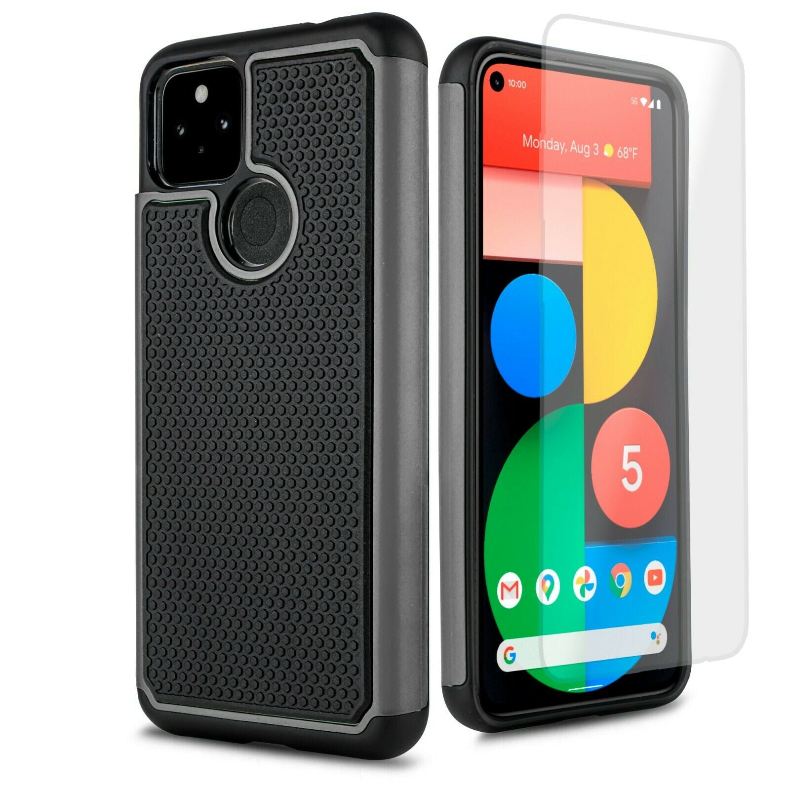 for Google Pixel 5A 5G (NOT FIT PIXEL 5) with Tempered Glass Phone Case  Shockproof Edges Hybrid Hard Back Slim Bumper Cover 