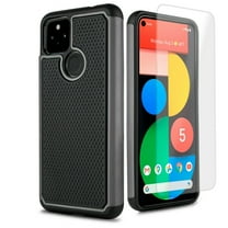 for Google Pixel 5A 5G (NOT FIT PIXEL 5) with Tempered Glass Phone Case Shockproof Edges Hybrid Hard Back Slim Bumper Cover