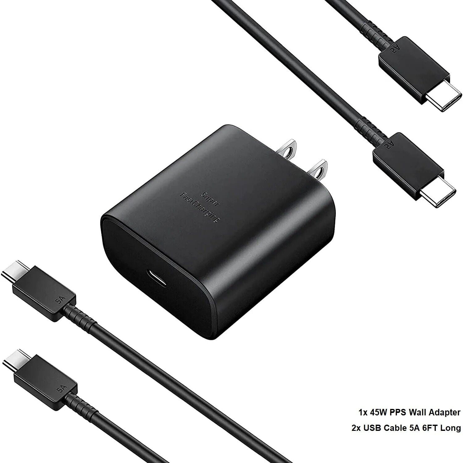 for Google Pixel 5a ,45W USB-C Samsung Super Fast Charger Type C Charger Kit [ 1x 45W PPS Wall Charger + 2x USB C 6FT 5A Cables] - Black