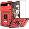 thumbnail image 1 of for Google Pixel 6 Case with HD Screen Protector, Build in 360° Rotating Ring Kickstand [Military Grade] Protective Case for Pixel 6, Red, 1 of 13