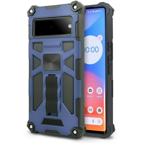 for Google Pixel 6 Pixel6 Phone Case Magnet Mount Ready Slip Guard Grids Pattern Kickstand Hybrid Slim Shock Bumper Cover