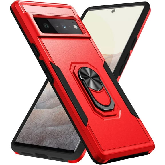 for Google Pixel 6 Pro Case with Kickstand  Magnetic Ring Rugged Protective Military Grade Shockproof Case for Pixel 6 Pro Phone Case (Red)