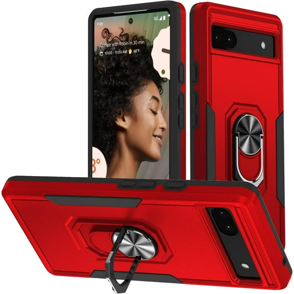 for Google Pixel 6A Case with Kickstand  Magnetic Ring Rugged Protective Military Grade Shockproof Case for Pixel 6A 5G Phone Case (Red)