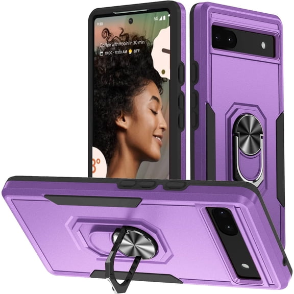 for Google Pixel 6A Case with Kickstand  Magnetic Ring Rugged Protective Military Grade Shockproof Case for Pixel 6A 5G Phone Case (Violet)