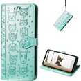 thumbnail image 1 of for Google Pixel 6A Wallet Case, Cat Dog Cartoon Cute Style with ID Card Holder PU Leather Flip Phone Cover Case for Google Pixel 6A MG Green, 1 of 7