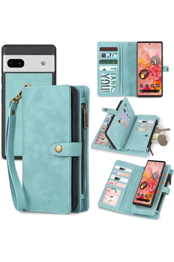 for Google Pixel 6a Case, Detachable Magnetic Wallet Case with Card Holder,Coin Pocket,PU Leather All-Round Shockproof Cover, 6.1in,Blue