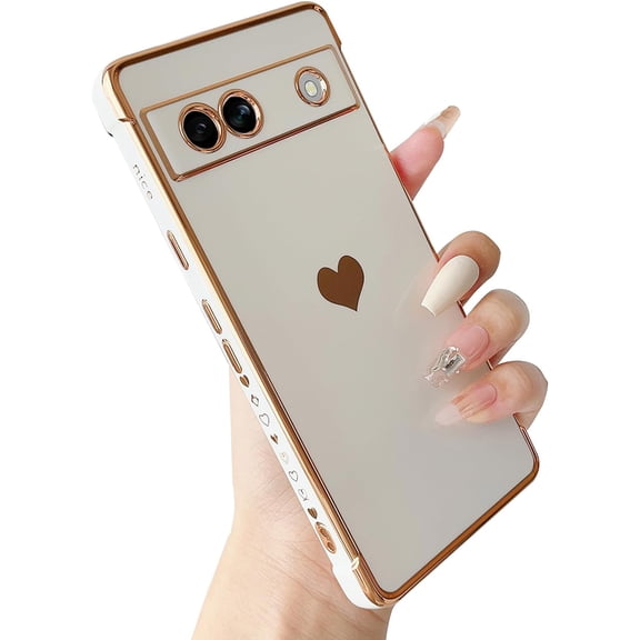 for Google Pixel 7A Case Women Girls Cute Design Soft Silicone Camera Protection Protective Lovely Heart Phone Case for Google Pixel 7A (White)