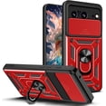 thumbnail image 1 of for Google Pixel 8 Case with Slide Camera Cover for Men, Military Grade Drop Phone Cover Case with Ring Kickstand for Google Pixel 8 SJ Red, 1 of 16