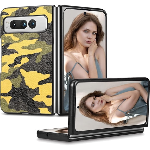 for Google Pixel Fold Camo Case for Men, Military Grade Shockproof Camouflage Outdoor Phone Case Cover for Google Pixel Fold, SMC Yellow