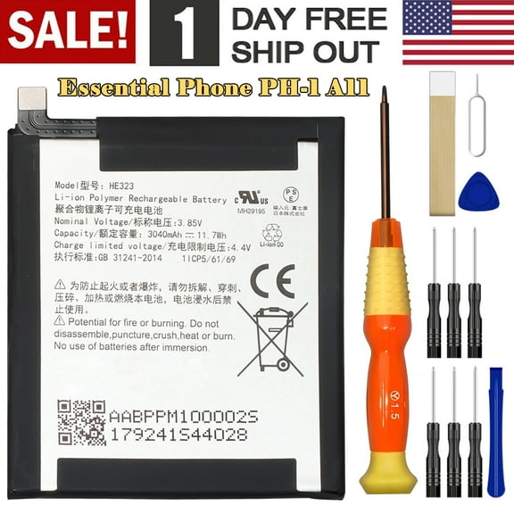for HE323 Replacement for Essential Phone PH-1 5.7/PH-1 A11 Replacement Free Adhesive Tool Kits 3.85V 3040mAh