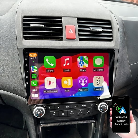 for Honda Accord 7th 2003-2007 Android Car Stereo with Wireless Carplay/Android Auto 10.1" Touchscreen Media Radio Support WiFi FM/RDS GPS Navigation