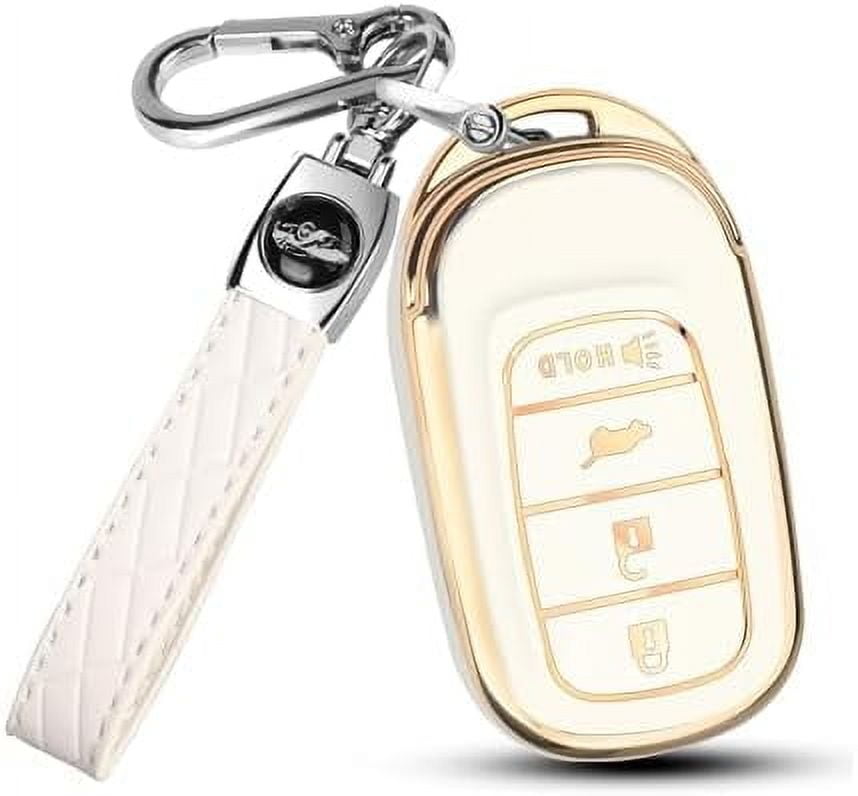 For Honda Key Fob Cover With Leather Keychain,Metal Shell Soft TPU Full Protection Key Case For Honda 2022 2023 Accord Civic HR-V CR-V Pilot Sport SI EX EX-L Touring Smart Remote Key