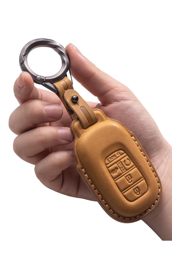 for Honda Key Fob Cover Leather Keychain, Car Key Fob Case for Honda 2024 2023 Accord Civic CRV Pilot HR-V 5-button smart key