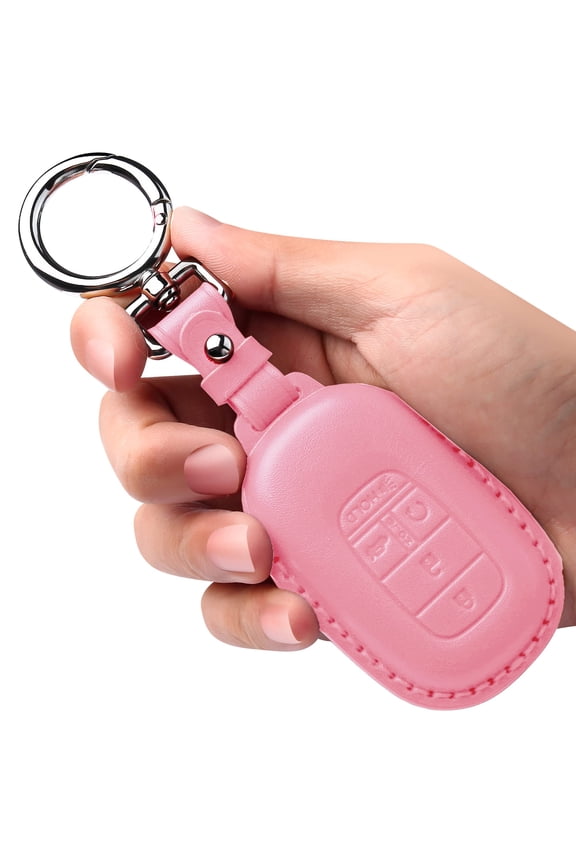 for Honda Key Fob Cover Leather,with Keychain Compatible with 2022 2023 2024 Accord Civic HR-V CR-V Pilot,5 Buttons Smart Remote Key