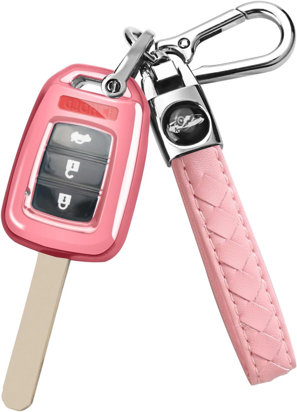 for Honda Key Fob Cover with Key Chain, Soft TPU Key Case Shell Full Protection for Sports Accord Civic CR-V HR-V LX, Pink
