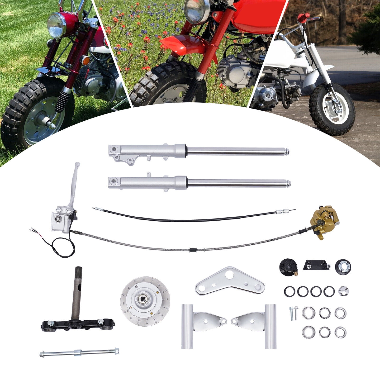 for Honda Monkey Bike Z50 Motorcycle Front Fork \u0026 Brake Caliper Disc Assembly Silver