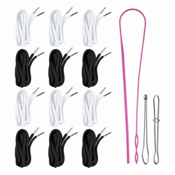 for Hoodies and Sweatpants 12-Pack 60-Inch Replacement Drawstrings 6 White, 6 Black with 3 Threaders, No Sewing Required