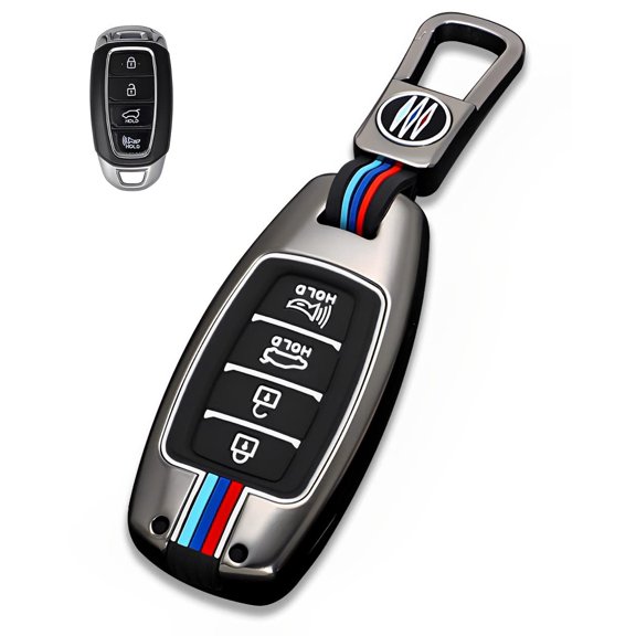 for Hyundai Key Fob Cover Case Metal Shell Smart Key Holder protector Compatible for Kona Palisade Santa Fe Elantra GT Accent Veloster 4 Button