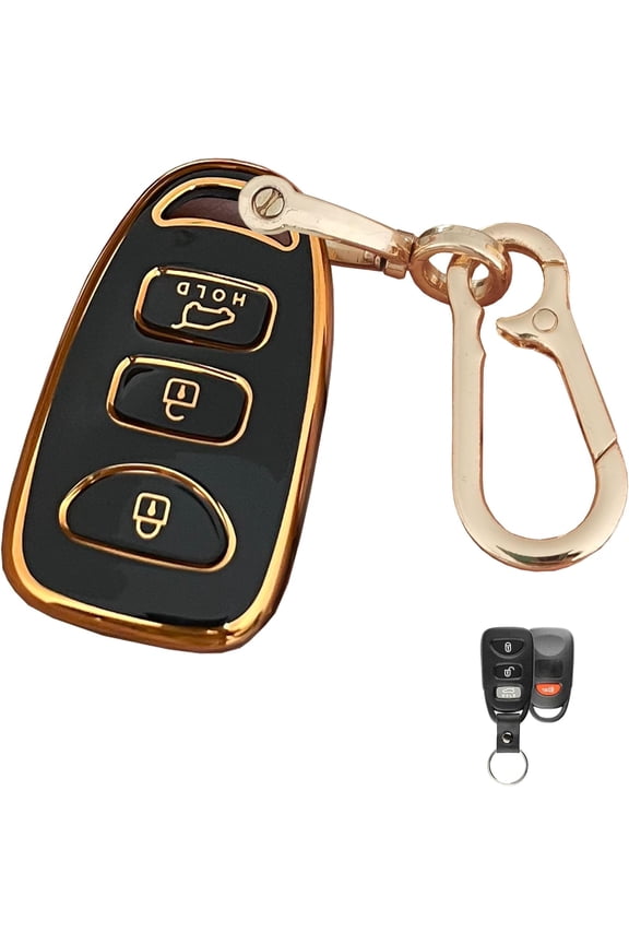 for Hyundai Key Fob Cover Smart Key with Keychain Fits for Hyundai Elantra Sonata Kia Forte Optima Spectra Key Case (4-Button-Black)