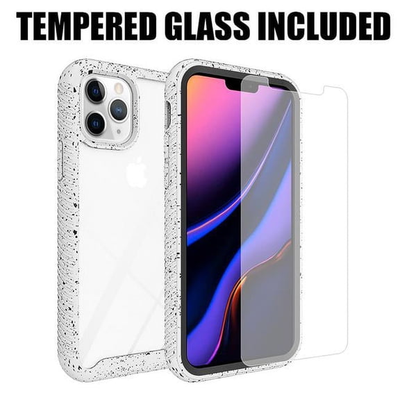 for IPHONE 11 PRO TOUGH FUSION-X RUGGED  BUMPER CASE TEMPERED GLASS White