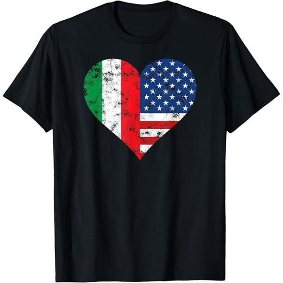 t-shirt Italy USA Heart Flag for Italian Americans T-Shirt mens，black，women，funny，journey，Crew Neck, Short Sleeve,printing