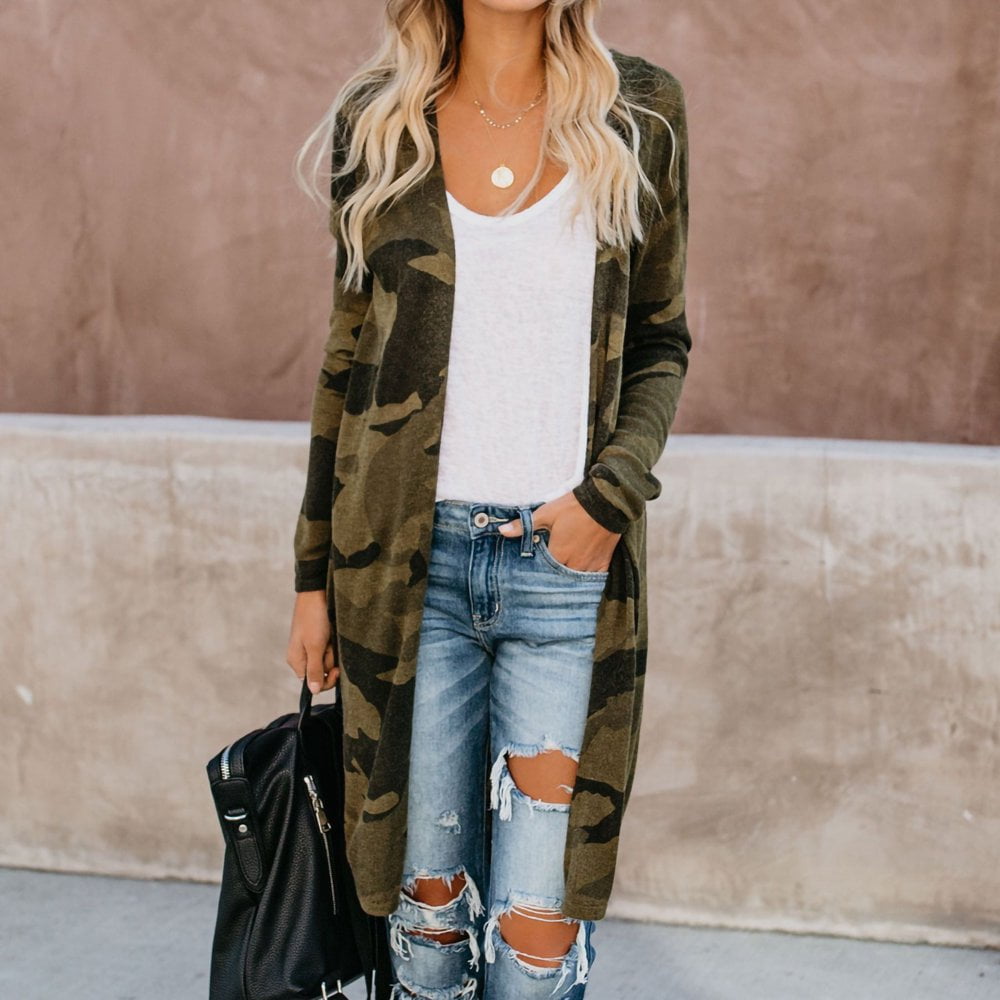 European and American women's long casual fashion camouflage printed cloth coat for women main image 1