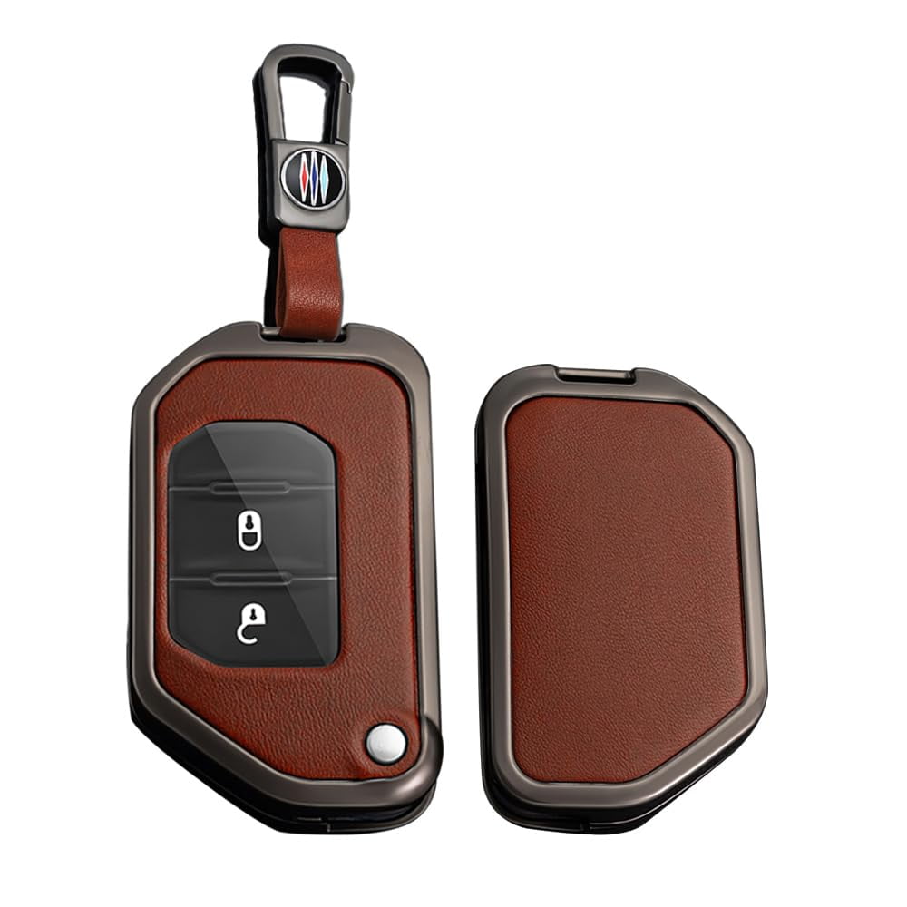 for Jeep Flip Key Fob Cover Case Metal Frame Key Skin Fit for Wrangler ...