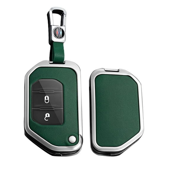 for Jeep Leather Flip Car Key Fob Cover Compatible with Jeep Gladiator Wrangler Sahara Metal Frame 2/3/4 Buttons Holder Protector Metal Keychain