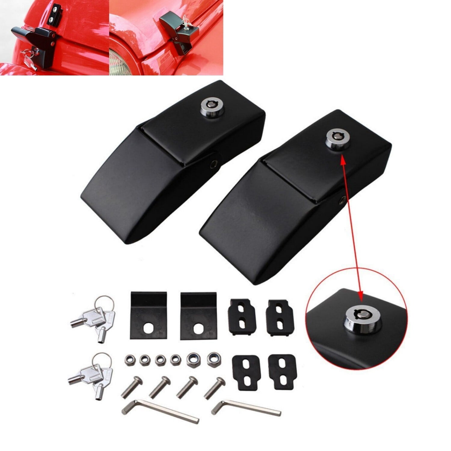 Pair Of Hood Latches Locking Catch Kit With Lock For 2007-2019 Jeep Wrangler JK JL JKU & Gladiator – Black Aluminum