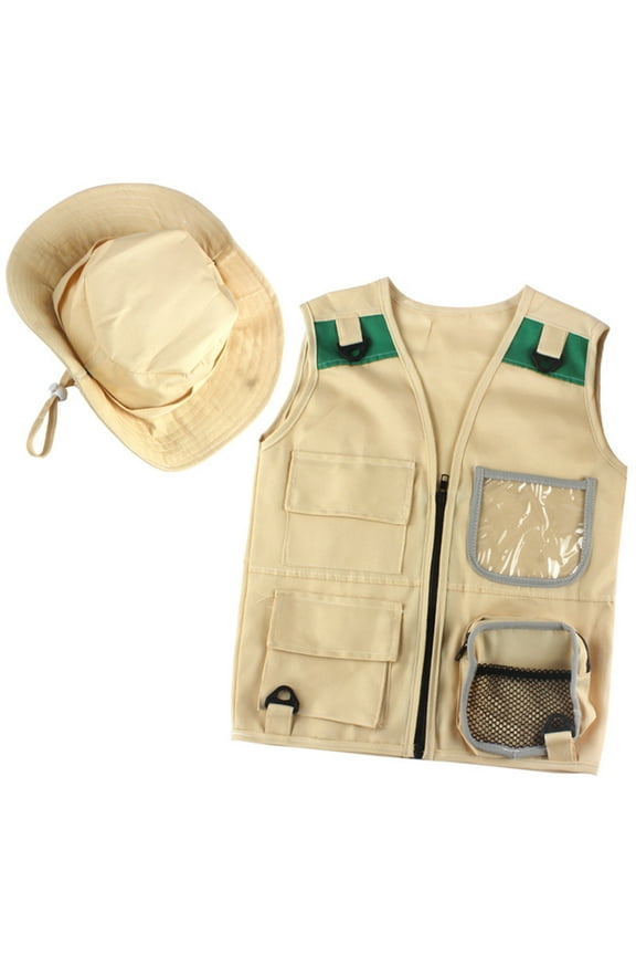 for Kids Boys Girls Backyard Safari Cargo Vest Outdoor Activity Lightweight Vest Hat Adventure Camping Fishing Exploration Activities Khaki