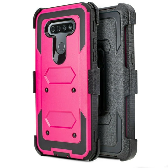 for LG K51 Q51 Phone Case Dual Layer Full-Body Rugged Clear Back Case Drop Resistant Shockproof Case with Built In Screen Protector (Pink)