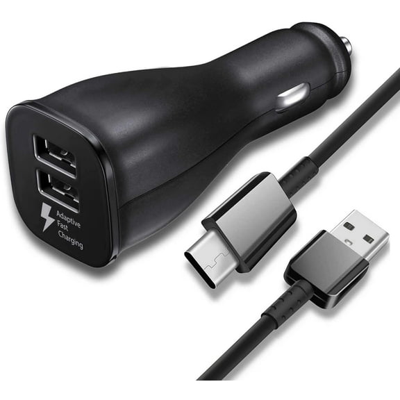 for LG K62 Adaptive Fast Charging Dual-Port Car Charger with USB Type C Charger Cable 4 Feet