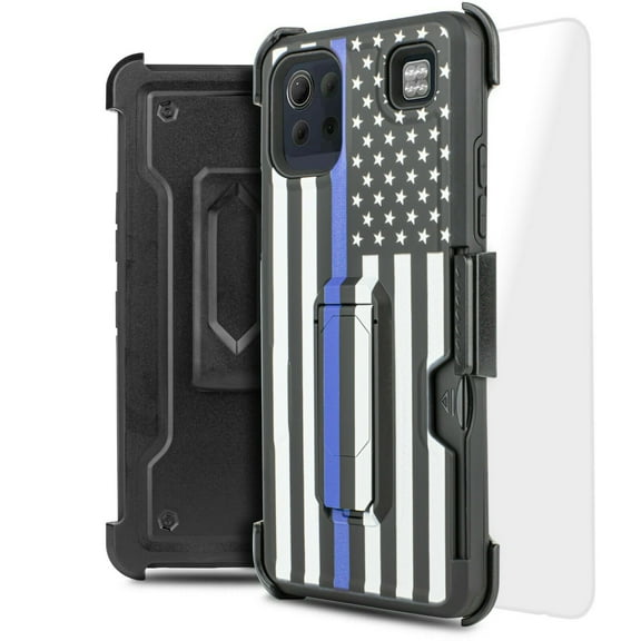 for LG K92 5G with Temper Glass Card Slot Case Heavy Duty Shock Absorption Kickstand Armor Case with Belt Swivel Clip Holster Cover