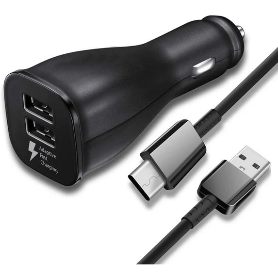 for LG Q8 (2017) Adaptive Fast Charging Dual-Port Car Charger with USB Type C Charger Cable 4 Feet