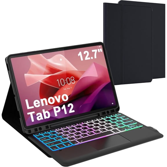 for Lenovo Tab P12 2023 12.7 inch Keyboard Case: 3 Zone 7 Colors Backlit Trackpad Keyboard