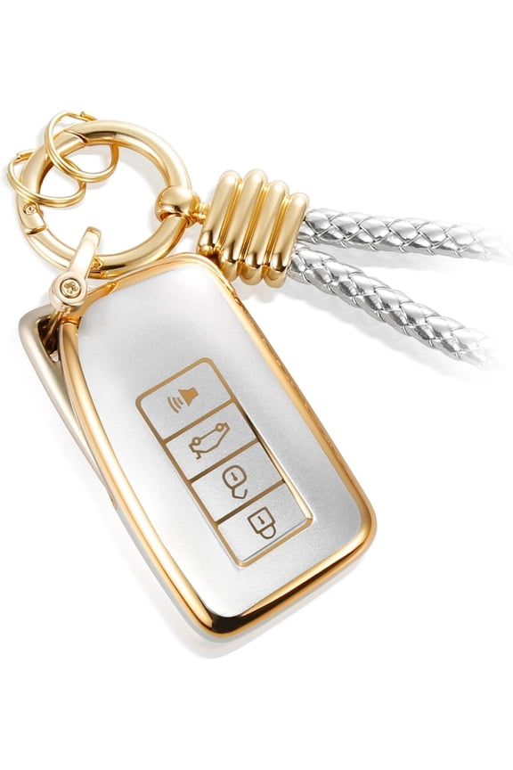 for Lexus Key Fob Cover with Metal Braided Keychain, Upgraded Soft Case for GS GS-F ES IS IS-F RC RC-F NX LX570 RX350/450h (4 buttons) Key Fob Shell