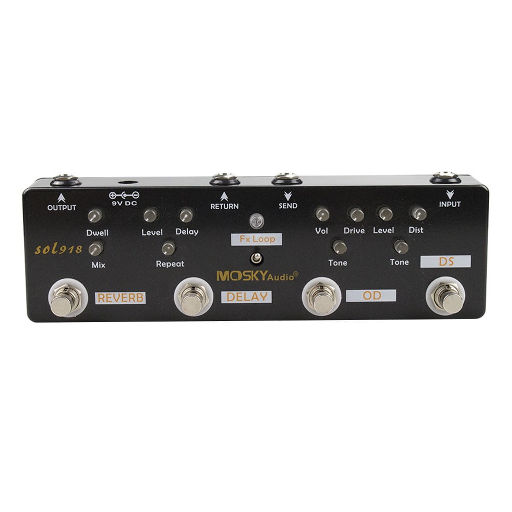 for MOSKY 5-in-1 Guitar Multi-Effect Pedal Distortion Delay Reverb Overdrive Loop