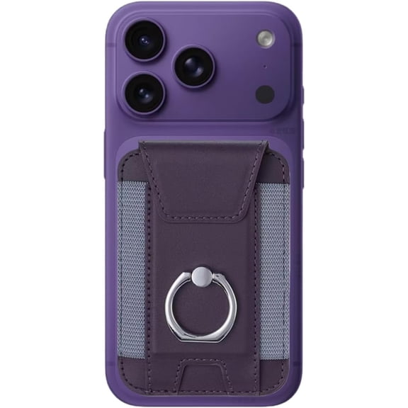 for Magsafe Wallet, Slim Magnetic Card Wallet with Grip, 7 Cards Holder RFID Blocking, Ring Stand Stick on Wallet with Privacy Flap (Deep Purple)