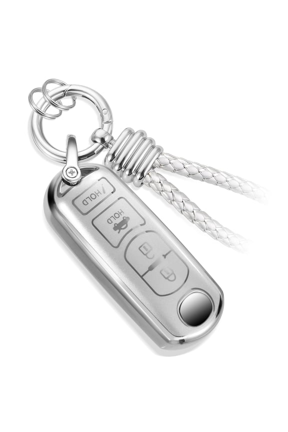 for Mazda Key Fob Cover with Metal Braided Rope Keychain, Upgraded Soft Case for CX-3 CX-5 CX-7 CX-9 Mazda 3 6 MX-5 Miata (4 buttons)