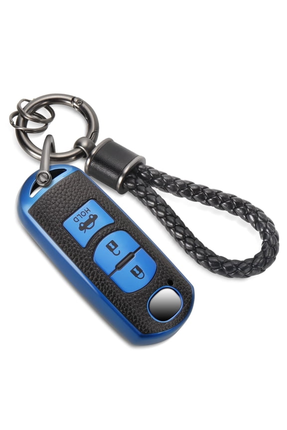 Compatible Key Fob Cover for Mazda Key Fob Cover with Metal Braided Rope Keychain, TPU Surface Grain Case for Mazda 3 5 MX-5 Miata Keychain