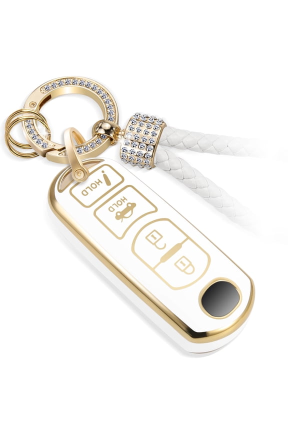 for Mazda Key Fob Cover with Metal Braided Rope Keychain, Upgraded TPU Surface Grain Case for CX-3 CX-5 CX-7 CX-9 Mazda 3 6 MX-5 Miata