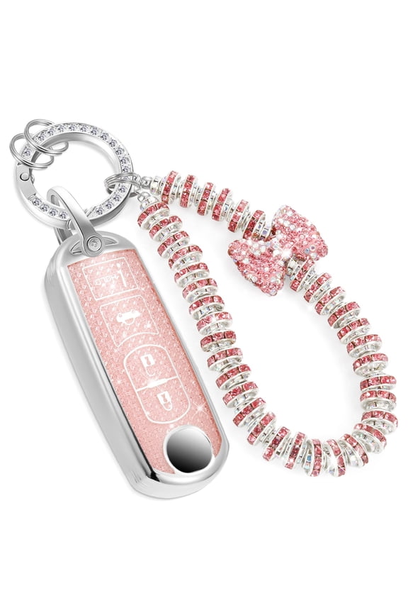 for Mazda Key Fob Cover with Metal Braided Rope Keychain, Upgraded TPU Surface Grain Case for CX-3 CX-5 CX-7 CX-9 Mazda 3 6 MX-5 Miata