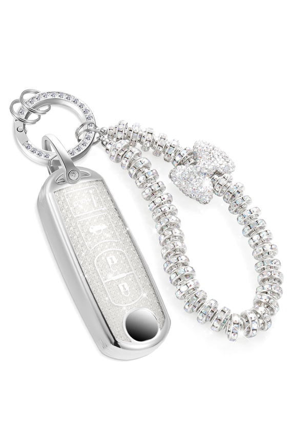 for Mazda Key Fob Cover with Metal Braided Rope Keychain, Upgraded TPU Surface Grain Case for CX-3 CX-5 CX-7 CX-9 Mazda 3 6 MX-5 Miata